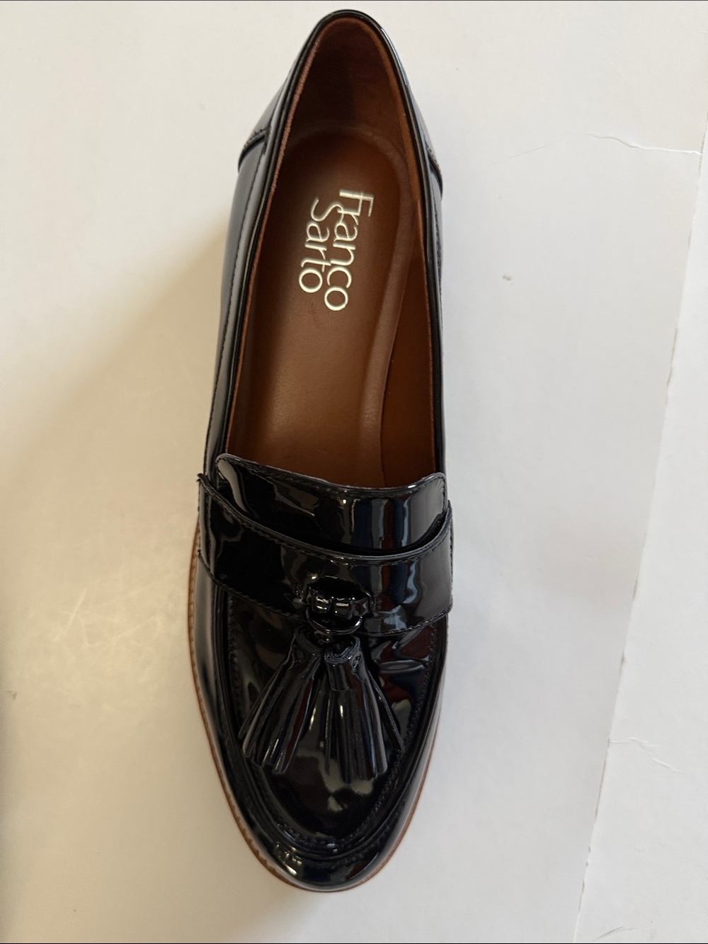 NWT FRANCO SARTO BLACK PTENT TASSEL PENNY LOAFERS, SIZE 9 - Picture 6 of 11